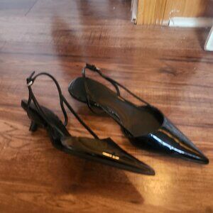 Zara  black slingback shoes with kitten heel.